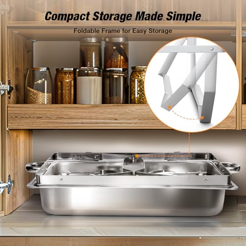 WARMOUNTS Chafing Dishes for Buffet 9QT 2 Pack, [Easily Assemble] Food Grade 430 Stainless Steel Chafing Dish Buffet Set w/Foldable Frame, [No Finger Cut] Chafers for Catering, Party (Full Size Pan) - Thumbnail 3