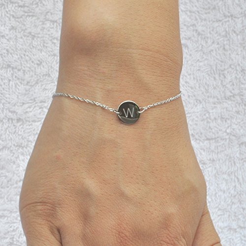 Image of HUAN XUN Stainless Steel Engraved Initial Bracelet Adjustable, 7.87 inch