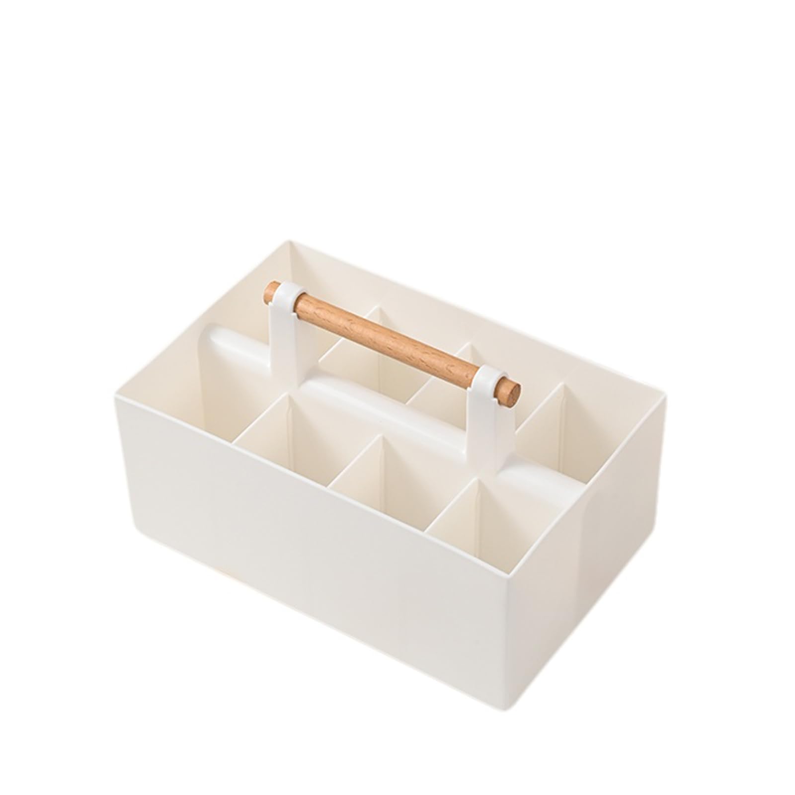 MultiBey Stackable Organizer Caddy Portable Tote Plastic Caddy with Wooden Handle, DIY Divided Basket for Office, Crafts, Home or School Supplies Rectangle (White)