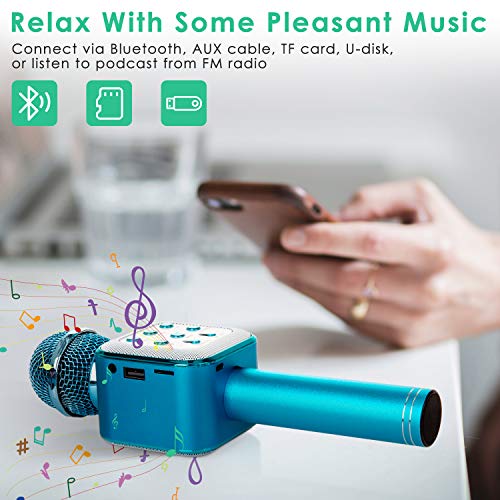 Kidwill Wireless Bluetooth Karaoke Microphone For Kids, 5-In-1 Portable Handheld Karaoke Mic Speaker Player Recorder With Led Lights For Kids Girls Boys Teens Birthday (1818-Blue) #TOP3