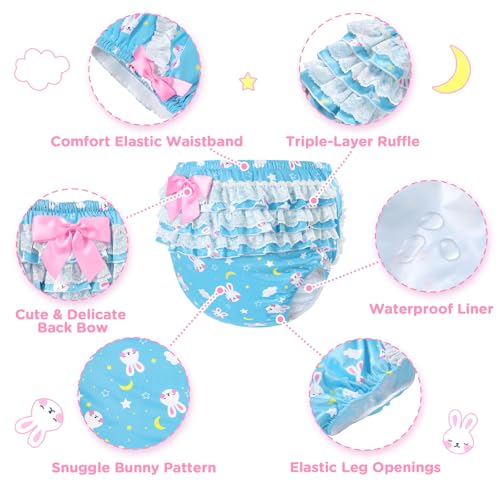Image of LittleForBig Silky Washable Reusable Waterproof Ruffled Lace Bow Snuggle Bunny Pattern Ruffle Adult Diaper Cover M