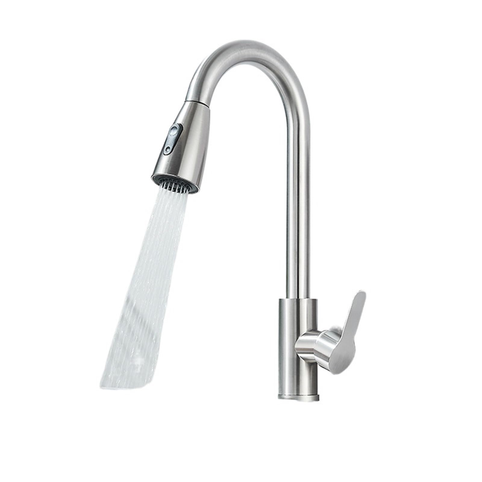 Dsfihjo Brushed Nickel Taps With Pull Out Sprayer Kitchen Faucets Pull Out Tap Cold Hot Water Single Handle Mixer Deck Swivel Spray(Brushed Nickel)
