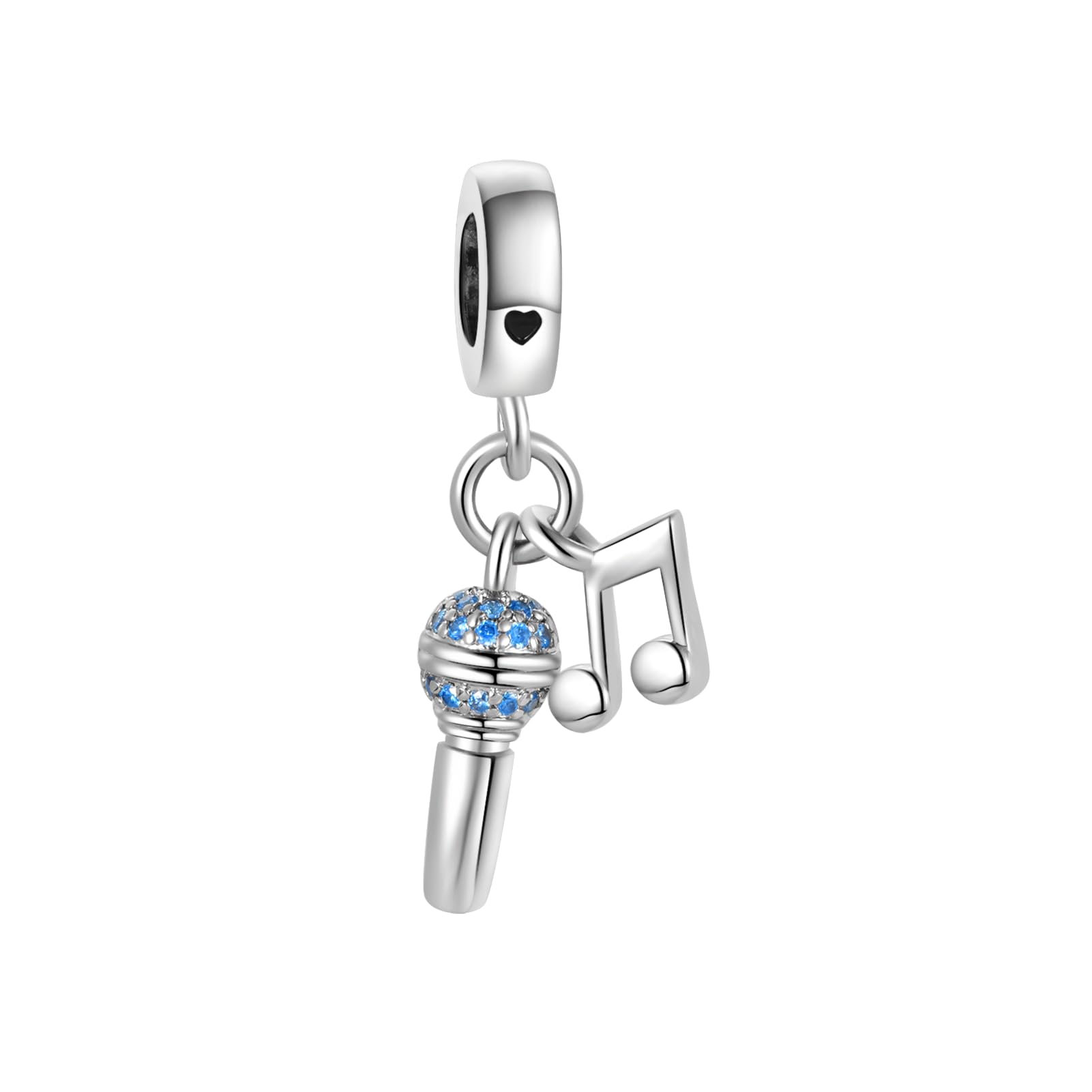 Music Note Blue CZ Microphone Charm Compatible Pandora Charm Bracelet Singer Music Star Musician Anniversary Birthday