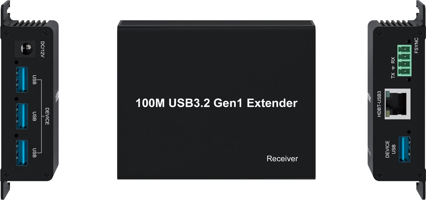 PremiumCord Extender USB 3.2 a 4 Porte su Cat5E/Cat6/Cat6A fino a 100 m, 5 Gbps, RJ45, Ethernet, Custodia In Metallo, Nero