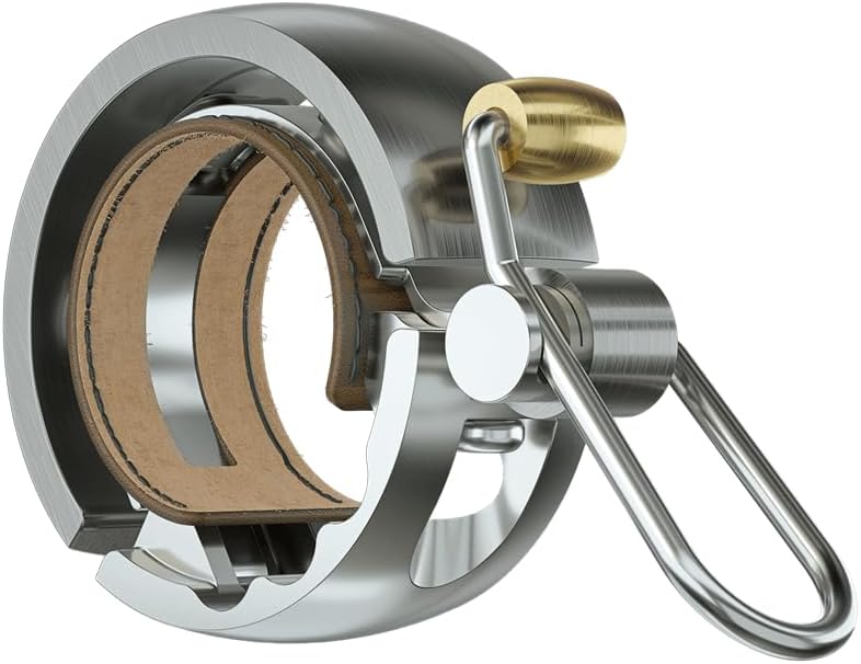 Knog Oi Luxe Bike Bell – Sleek Low Profile Bicycle Bell for Adults, Durable Metal & Vegan Leather, Clear Tone, Easy Install for Flat Bars & Drop Bars (Small 22.2mm / Large 23.8–31.8mm)