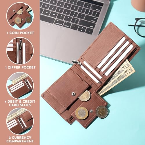 Image of VEMILIO Vegan Leather Wallet for Men | Eagle Print Embossed Premium Bifold Wallet | 3 Card Slots | 2 Cash Compartments | 1 Coin Pocket & 2 Secret Slots | Stylish, Durable & Gift for Men (Eagle, Brown)