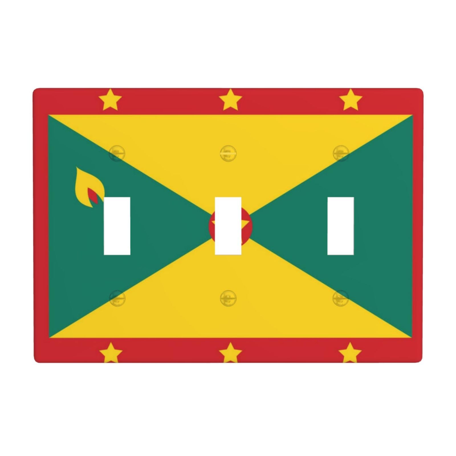 Flag of Grenada 3 Gang Switch Plate Cover-Unbreakable Polycarbonate Wall Plate, Heat Resistant Toggle Switch Decor for Home