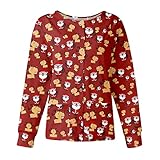 Saymany Damen Pflege Kasack Weihnachten Berufsbekleidung V-Ausschnitt Kurzarm Schlupfkasack Atmungsaktiv Krankenpfleger Pflege mit Bunt Motiv Kasack weichen und angenehm Bluse