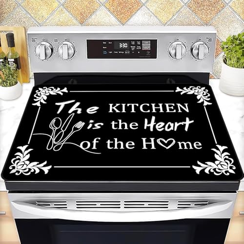 Image of Stove Top Cover for Electric Stove 28 inchx 20 inch, The Kitchen Is the Heart of the Home Heat Resistant Glass Top Stove Cover Protector, Glass Cooktop Covers, Kitchen Flat Electric Stove Top Covers