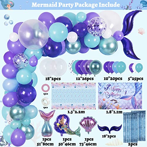 Freechase Mermaid Theme Birthday Decorations - Mermaid Party Decorations Supplies Include Mermaid Balloons Garland Kit, Mermaid Birthday Backdrop, Tablecloth, Mermaid Decorations For Birthday Party #TOP1