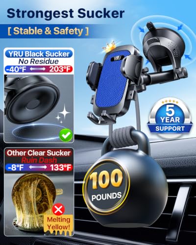 Image of [True Upgrade for Safety] YRU Car Phone Holder Mount [Patent & Military-Grade]Dashboard Cell Phone Holder for Car Vent Windshield Phone Stand for iPhone 17 16 15 14 13 Pro Max Truck Samsung, Dark Blue
