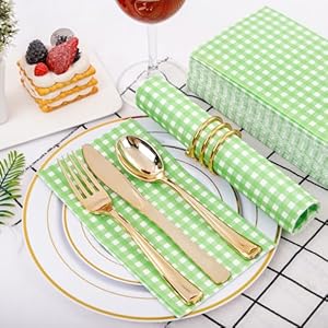 WDF 150Pack Green Gingham Napkins - 3 Ply Disposable Green and White Checkered Napkins Guest Napkins, Dinner Napkins Paper Hand Towels for Bathroom Picnic BBQ Birthday Party WDF 150Pack Green Gingham Napkins 3 Ply Disposable Green and White Checkered Napkins Guest Napkins Dinner Napkins Paper Hand Towels for Bathroom Picnic BBQ Birthday Party