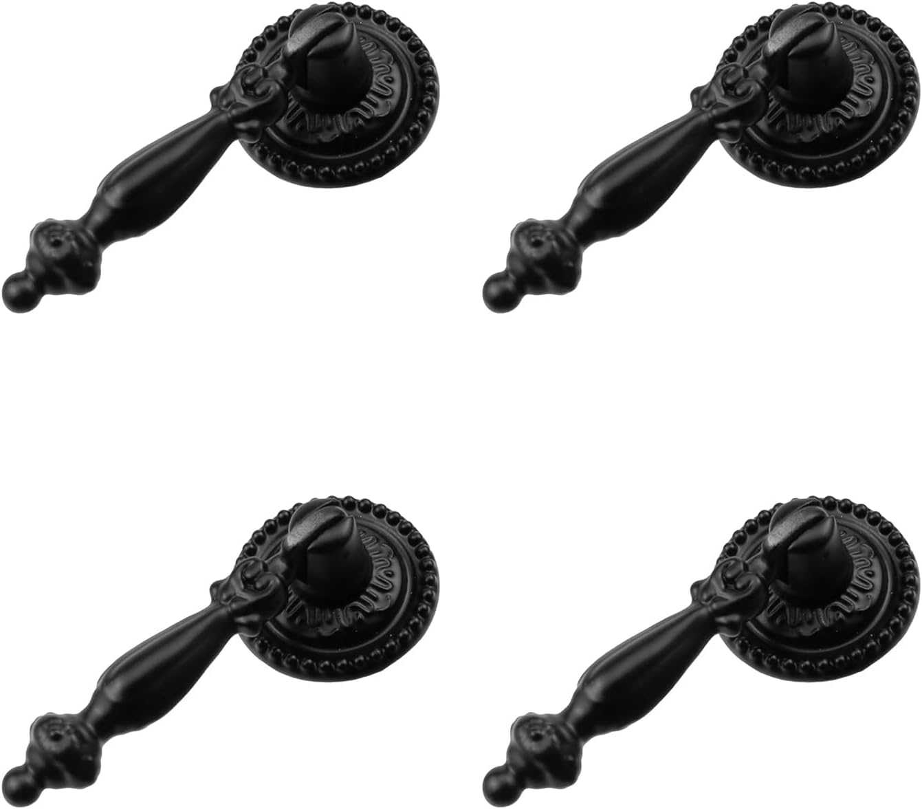 4Pcs Tear Drop Knobs Pulls Pendant Antique Decorative for Cabinet Drawer Closet Dresser Jewelry Box with Screws(Black, 65x28mm/2.6x1.1inch)