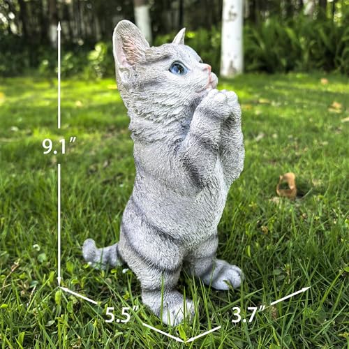 Estatua decorativa gato gris para jardín exterior miniatura 2