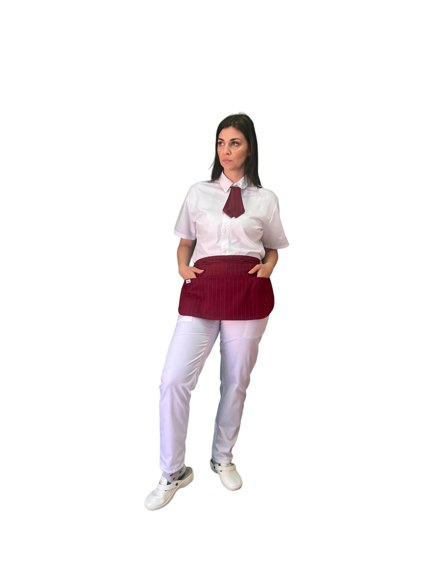 Delantal corto de cocina, 10 unidades, burdeos a rayas para bar, restauración, barista, hotel, lavaplatos, uniforme de trabajo, hombre y mujer, Burdeos a rayas, Talla única