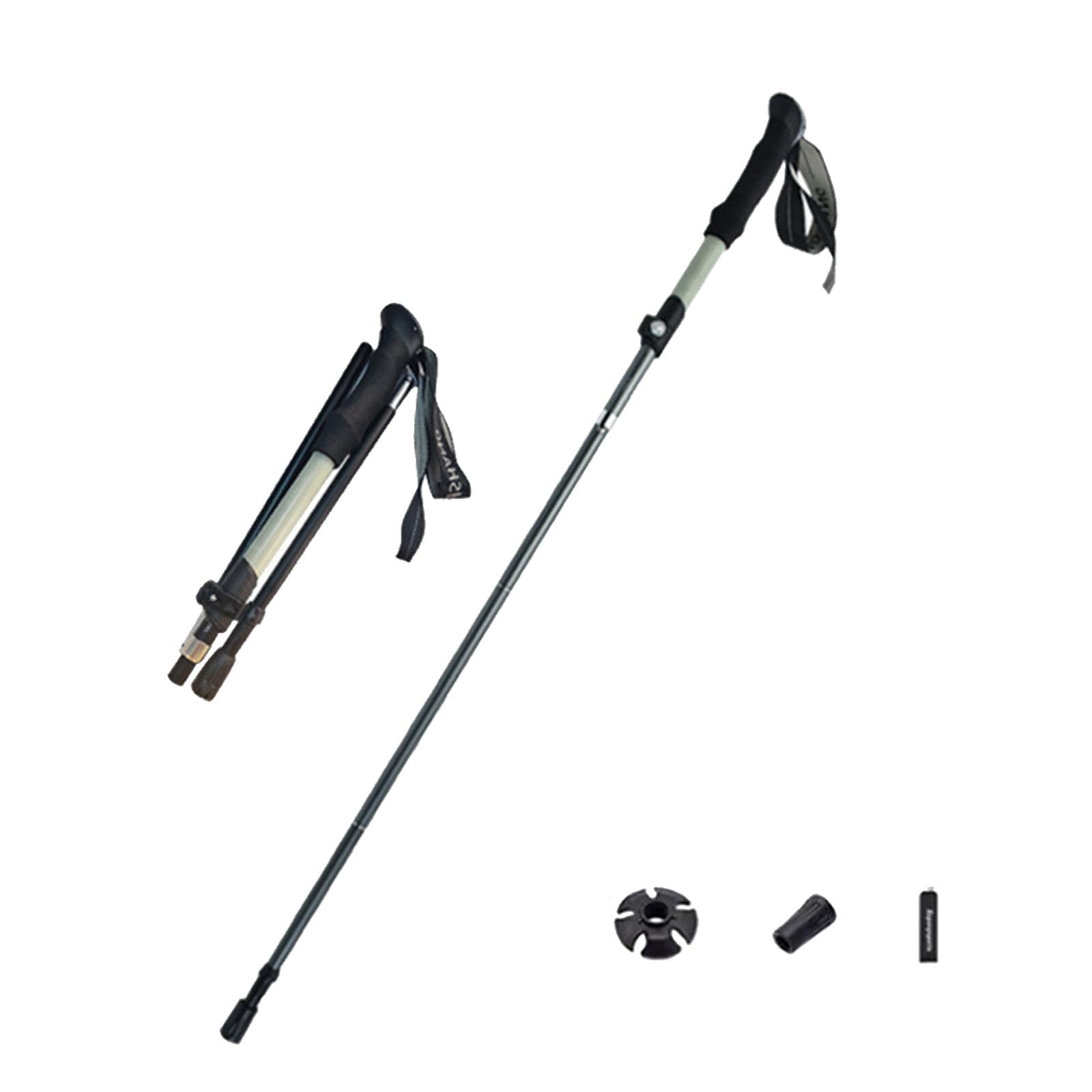 Bastones de senderismo luminosos plegables, ultraligeros, de aluminio, telescópicos, para hombre y mujer, mango suave, correa ajustable, cierre resistente, incluye mango, plato y bolsa