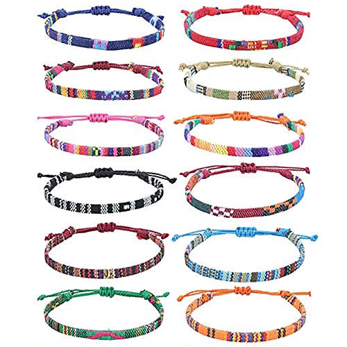 Lot de 12 bracelets d'amitié tressés faits à la main - Bracelet d'amitié réglable - Multicolore - Pour homme et femme Cover