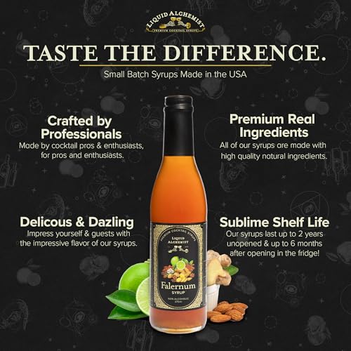 Image of Liquid Alchemist Falernum Syrup for Cocktails - Real Ingredients Make our Falernum Cocktail Syrup a Great Mixer for any Tiki Drink - Our Drink Mixer is Non-GMO Gluten Free & Vegan (12.7 oz)