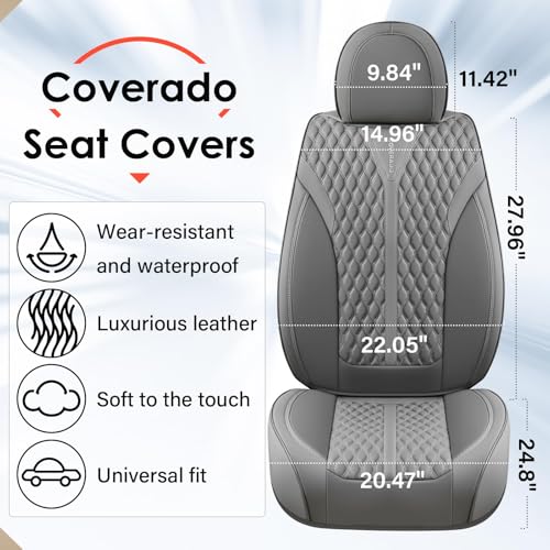 Image of Coverado Front Seat Covers, Luxury Nappa Leather Seat Covers, Car Seat Covers Waterproof, 2 Pack Universal Seat Covers for Cars, Car Seat Protector, Driver Seat Cover Fit for Most Cars, Gray