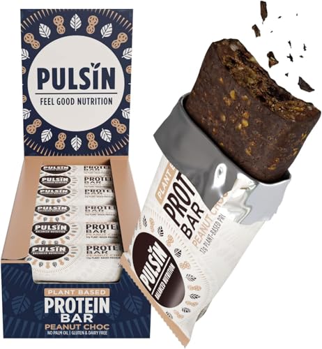 Pulsin - Peanut Choc Chip Vegan Protein Bars - 18 x 50g - 12.3g Protein, 5.4g Fibre, 234 Kcal Per Serving - Gluten Free, Plant Based, Palm Oil Free & Dairy Free Snack Bar
