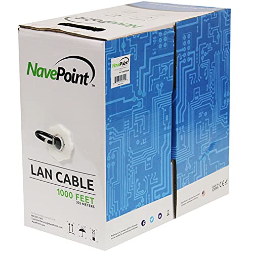 NavePoint Cat6 Riser (CMR), 1000ft, Black, Solid Bare Copper Bulk Ethernet Cable, 550MHz, 23AWG 4 Pair, Unshielded Twisted Pair (UTP) 10-Pack