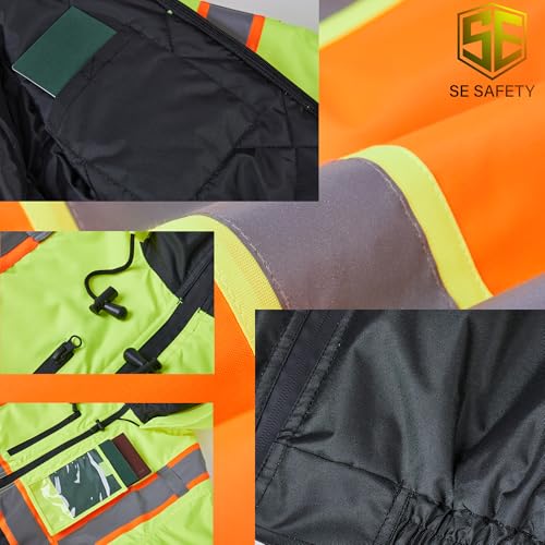 Image of sesafety Reflective Jacket for Men, High Visibility Jackets, Safety Jackets for Men, Hi Vis Construction Bomber Jackets Waterproof with Pockets and Zipper, Black Bottom, Class 3