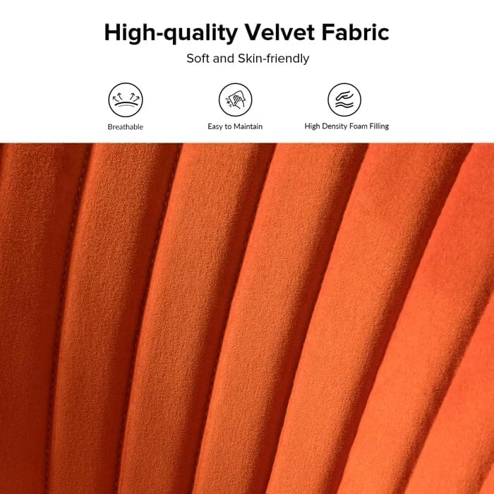 Image of Modern Upholstered Accent Velvet Chair Single Seater Channel Tufted Wing Back Chair with Golden Matel Legs for Living Room, Bedroom, Dining Room, Orange