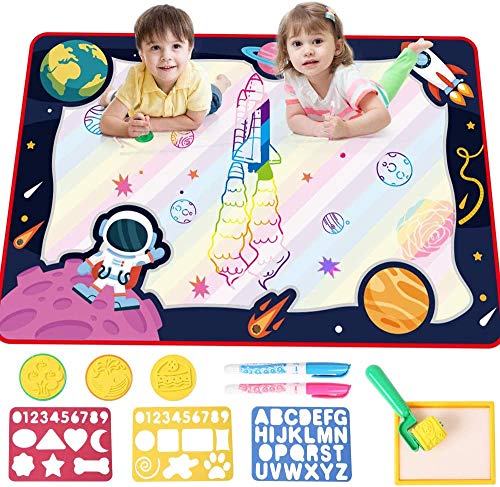 Kids Large Aqua Magic Water Doodle Drawing Mats toys,Educational Learning and Writing Water Canvas Mats with Magic Markers,Coloring Painting Pad Toys Toddler Girls Boys Gifts for 3 4 5 6 years old