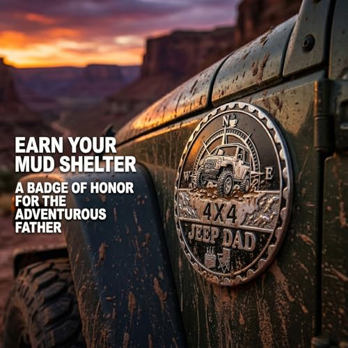 Image of 2 pcs Car Emblem 4 x 4 Metal Automotive Badge 3D Metal Car Badges Emblems Round Emblem Decals Car Badge Decals Stickers Compatible with Vehicles Trucks SUV RV Decorations (Jeep dad)