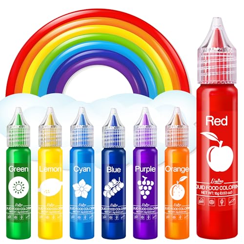 Lebensmittelfarbe - Regenbogen Farben Flüssige Lebensmittel Farben für Kuchen, Backen, Kekse, Macaron - Zuckerfrei Konzentrierte Farbe Food Coloring für Tortendeko, Getränken, Osterei, Slime - je 15g