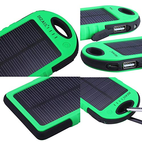 Dizaul Solar Charger, 5000mAh Portable Solar Power Bank Waterproof/Shockproof/Dustproof Dual USB Battery Bank Compatible with All Smartphones,iPhone,Samsung,Android Phones,Windows Phones,GoPro,GPS
