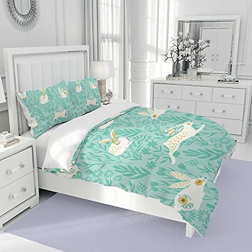 Parure de lit durable et douce housse de couette verte lapins - 4