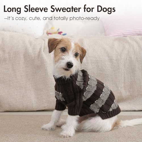 Hjumarayan Hundepullover Kleine Hunde - Pullover Hund mit Geschirrloch, Warm Hunde Strickpullover Winter mit Beinen, Pit-Streifen Hundepulli für Malteser, Zwergpudel, Braun S