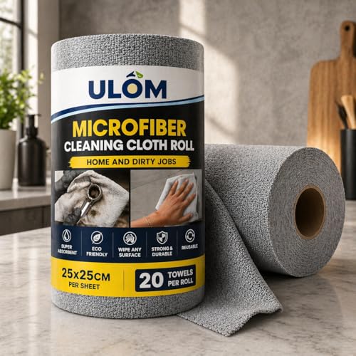 Image of Microfiber Cleaning Cloth Roll, 20Pcs 4000+ Washable Reusable Tear-Away Towels, Ultra Absorbent Lint-Free Kitchen Cleaning Cloths, Eco-Friendly Paper Towel Alternative (Grey, Pack of 1)