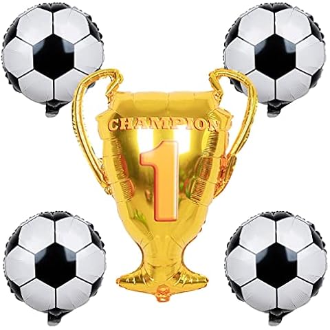 32 inch Large Trophy Balloons and 4Pcs 18 inch Football Balloons, Soccer Foil Balloons Champion Trophy Balloon Football Party Decorations Football Match for Kids Boys Fans Birthday balloons Supplies Cover
