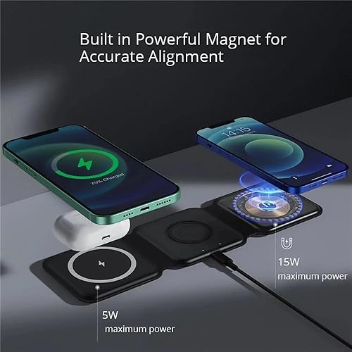 Miniatura 2 de Cargador inalámbrico aprobado por Apple para iPhone, estación de carga 3 en 1 para múltiples dispositivos Apple, cargador de viaje magnético
