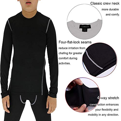 Youth Boys Compression Shirt Baseball Undershirt Long Sleeve Athletic Football Shirts Soccer Performance Workout Top Black