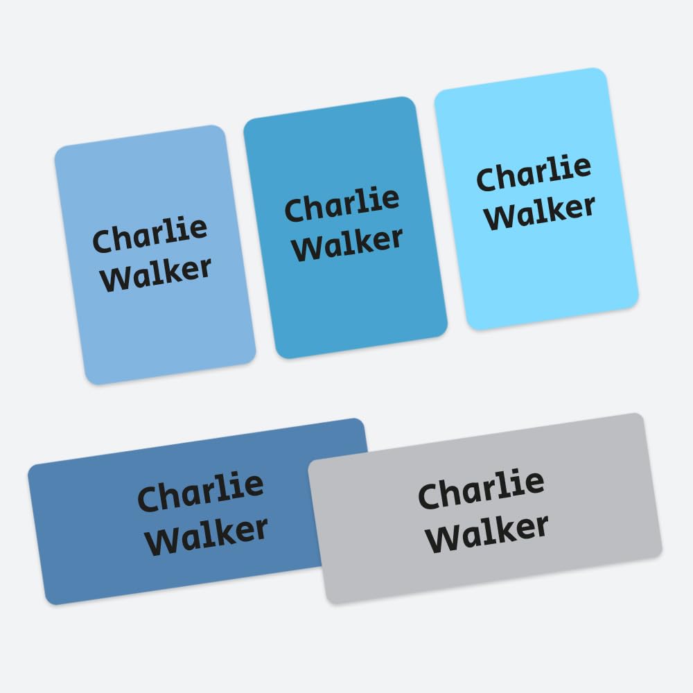 43 x Mixed Pack Personalised Stick On Waterproof Name Labels - Blue Mix