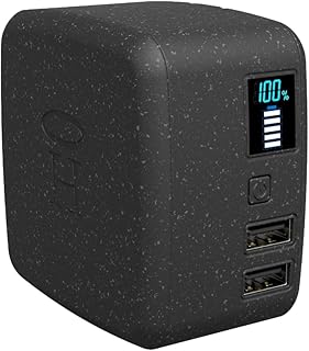 HALO Portable Phone Charger Power Cube 10,000mAh - Innovative Car Charger Power Bank with Dual USB Compatible Charging Ports, Built-in Charging Adapters - Black (801105857)