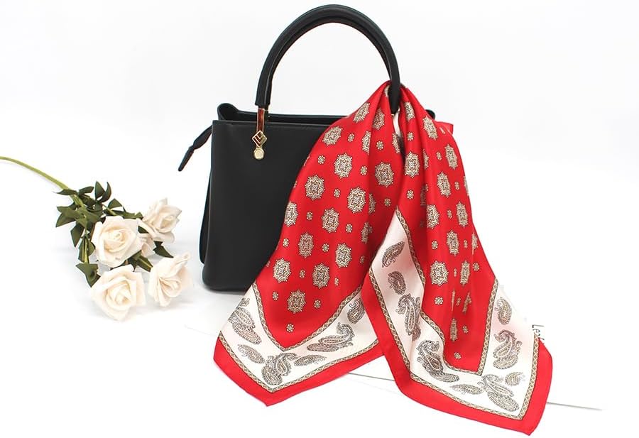 ANDANTINO 100% Pure Mulberry Silk Small Square Scarves -21'' x 21''- Digital Printed Neckerchief –Women Men Lightweight Scarf - Image 2