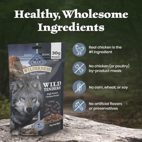 Image of Blue Buffalo Wilderness Trail Toppers Wild Tenders, 30g High Protein Natural Dog Food Topper, High Protein Chicken Recipe, 8 oz. Pouch