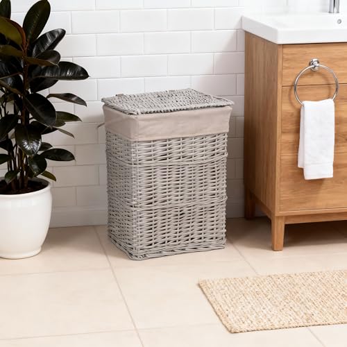 Grey Paint Laundry Wicker Basket Cotton Lining with Lid (Grey, Medium) - Image 4