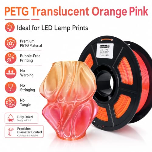 Image of PETG Translucent Orange Pink Filament 1.75mm, Glossy Orange to Pink Gradient 3D Printer Filament, Smooth Printing, Low Warping and Stringing, No Tangle,1kg