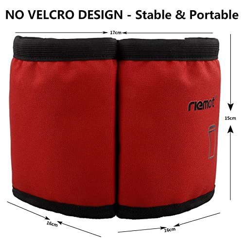 Image of riemot Luggage Travel Cup Holder Free Hand Drink Carrier - Hold Two Coffee Mugs - Fits Roll on Suitcase Handles - Gifts for Flight Attendants Travelers Accessories, No Hook & Loop: Red, Without Hook