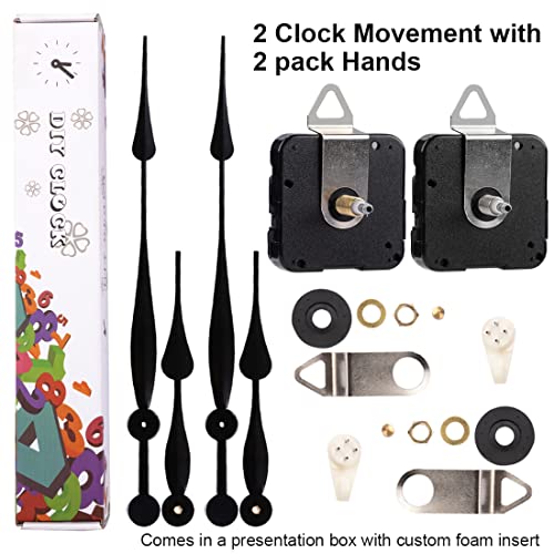 Emoon 2 Set High Torque Long Shaft Clock Mechanism Movement With 12 Inch Long Spade Hands (Total Shaft Length 23Mm, 27Mm) #TOP6