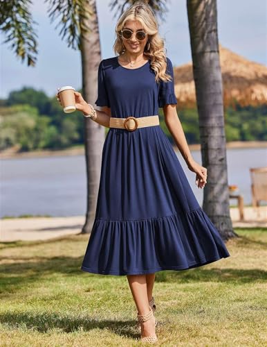 Image of Zeagoo Womens Summer Dresses 2026 Casual Midi Dress Flowy Sundress Ruffle Short Sleeve Tiered Dresses A Line Boho Dress