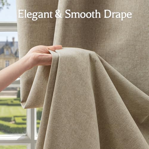 Image of 100% Blackout Curtains for Bedroom, Luxury Chenille Thermal Insulated Drapes for Living Room, Energy Saving Room Darkening 84 Inch Long Curtains, Grommet Top, 2 Panels, 52 inch W x 84 inch L, Khaki
