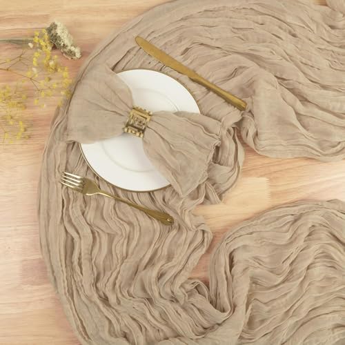 Kesfey 90x400cm Khaki Cheesecloth Table Runner 13FT Long Boho Gauze Table Runners Cheese Cloth Rustic Sheer Runner for Wedding Bridal Shower Birthday Party Dinner Table Decorations - Cosy Home Interiors Kesfey 90x400cm Khaki Cheesecloth Table Runner 13FT Long Boho Gauze Table Runners Cheese Cloth Rustic Sheer Runner for Wedding Bridal Shower Birthday Party Dinner Table Decorations - Image 2