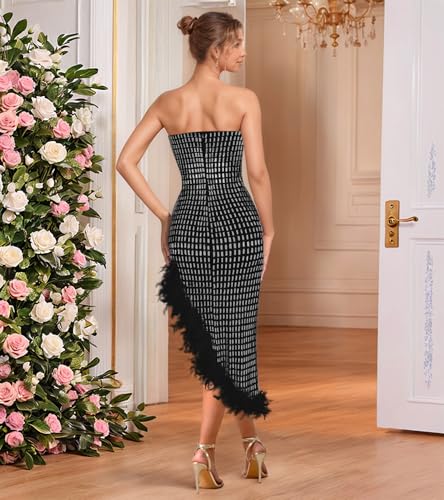Image of Jigfar Women Sexy Elegant Rhinestone Mesh See Through Party Club Night Split Bodycon Formal Maxi Dress