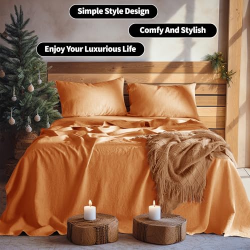 Image of LBRO2M 100% French Pure Linen Sheet Set 4Pcs, 16 inch Deep Pocket Full Size